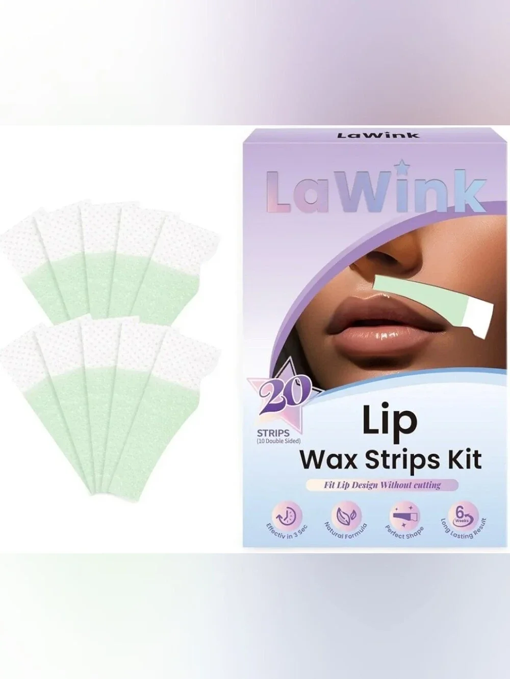 LAWINK 20pcs Upper Lip Wax Strips, Facial Wax Strips Kit with Calming Oil Wipes